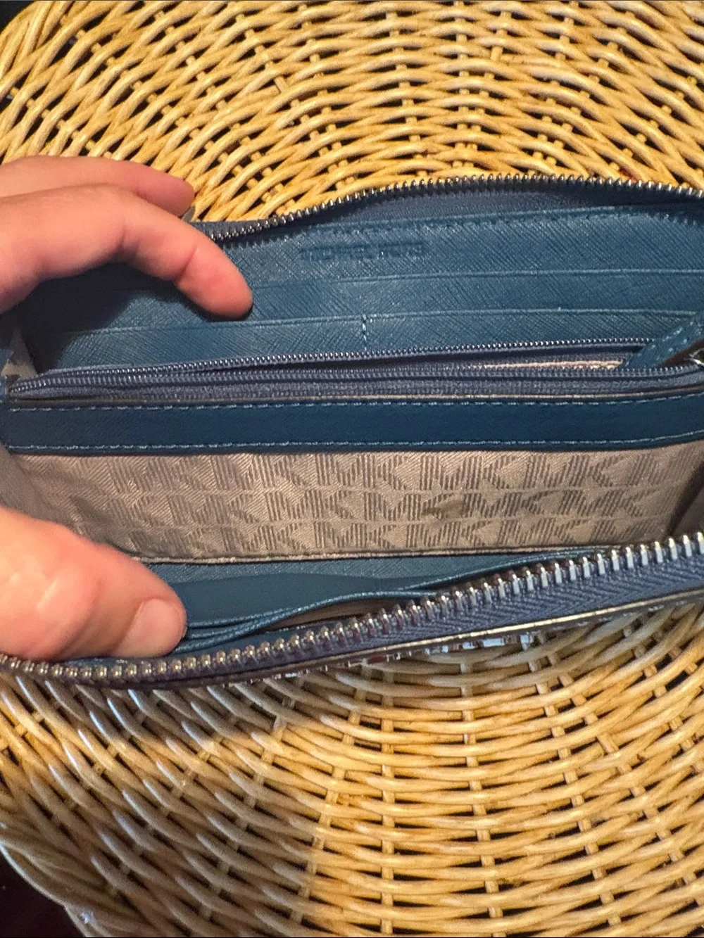 Michael Kors Continental Zip Wallet in Navy.  Silver hardware.